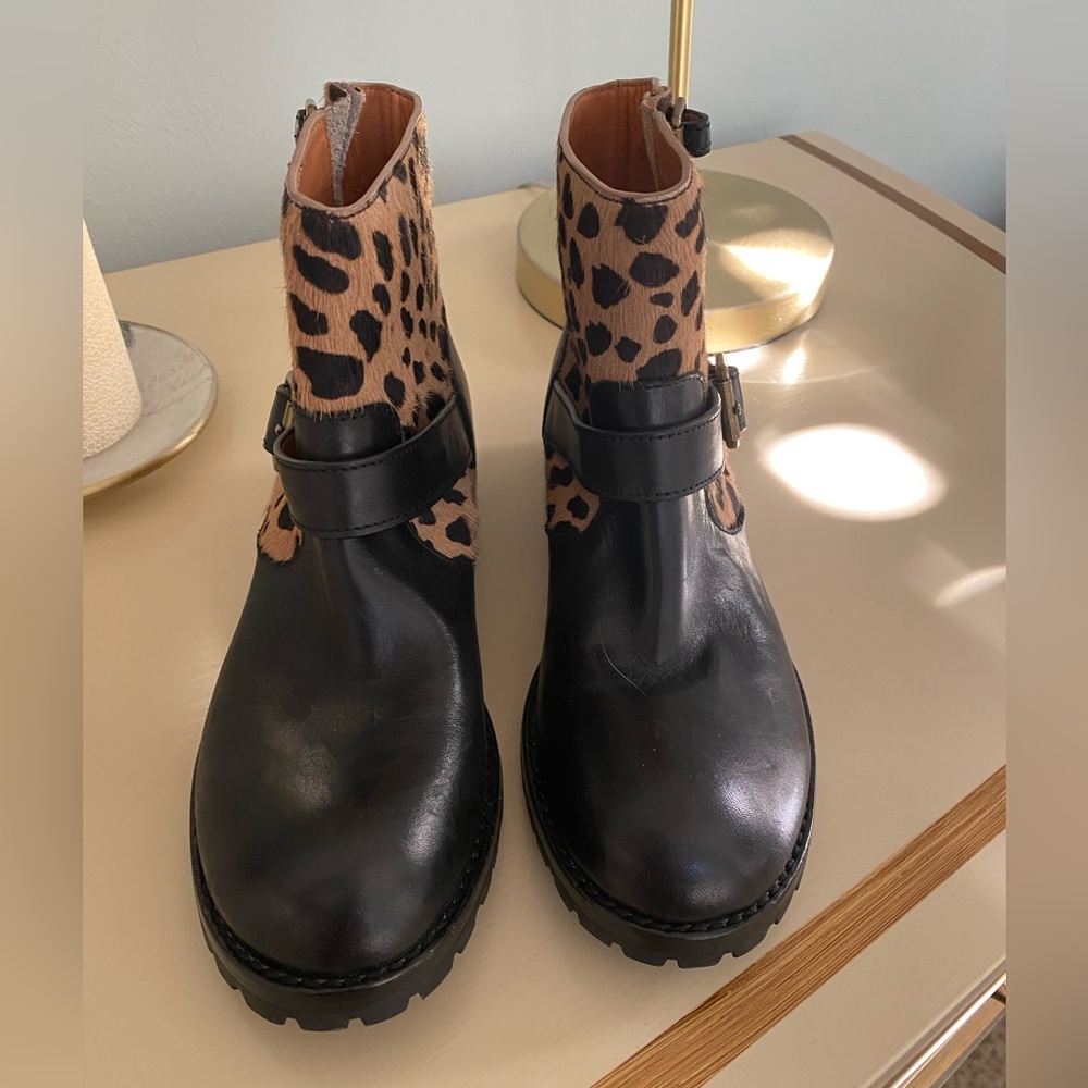 Marc Jacobs Black and Leopard Print Combat Boots